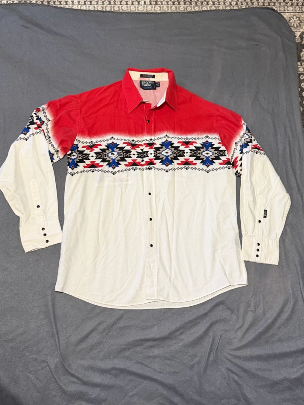 Brooks & Dunn “Sample” Mens Classic Western Red & White Aztec Button-Up Shirt